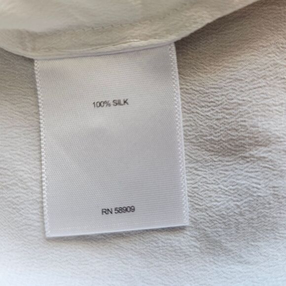 A Loves A 100% Silk Sheer Blouse Sz L Minimalist Cream Button Down Lightweight - Picture 12 of 16